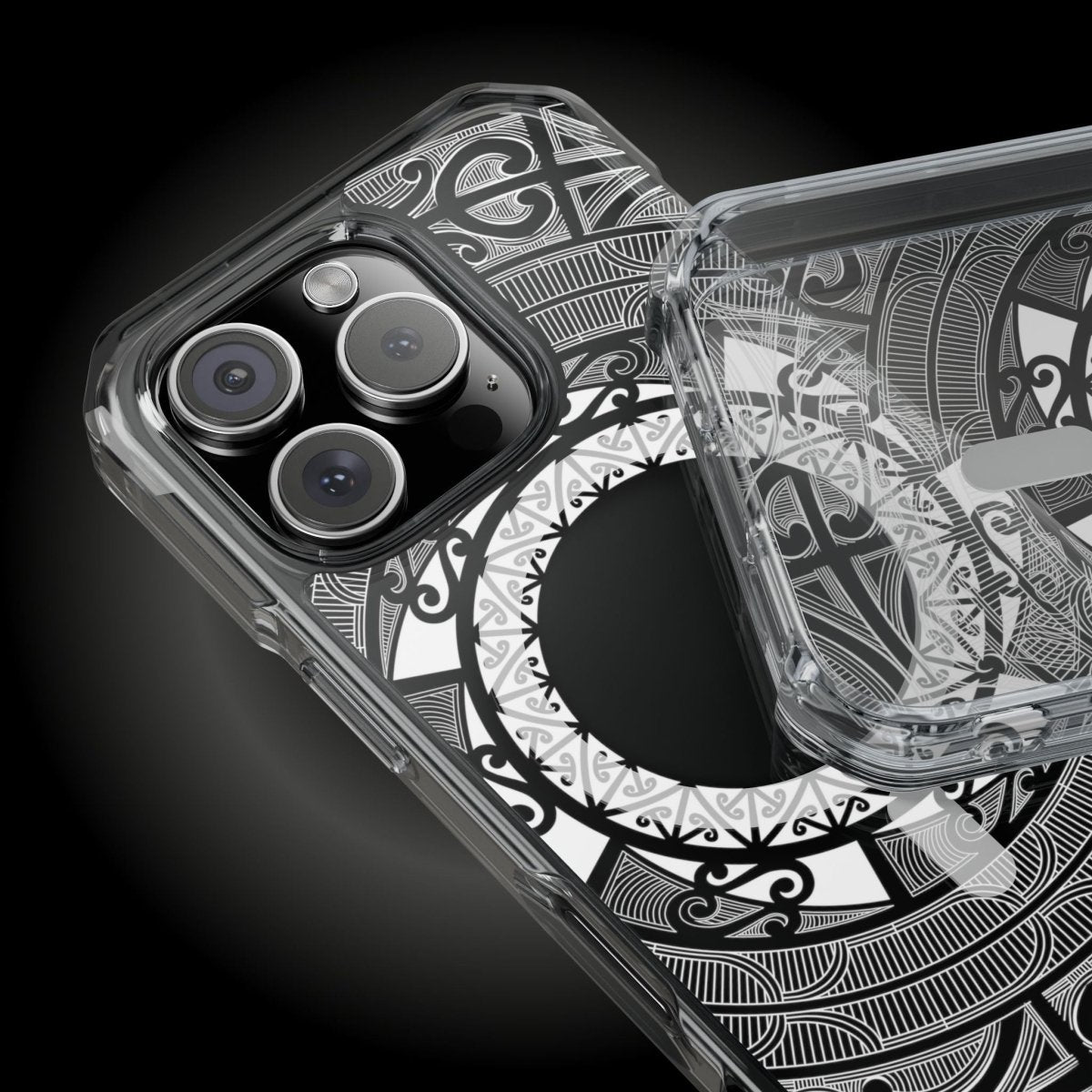 WOYC PasifikaOne MagSafe clear case for iPhone 16, featuring Māori design, transparent protective cover for AU, NZ, and US models.