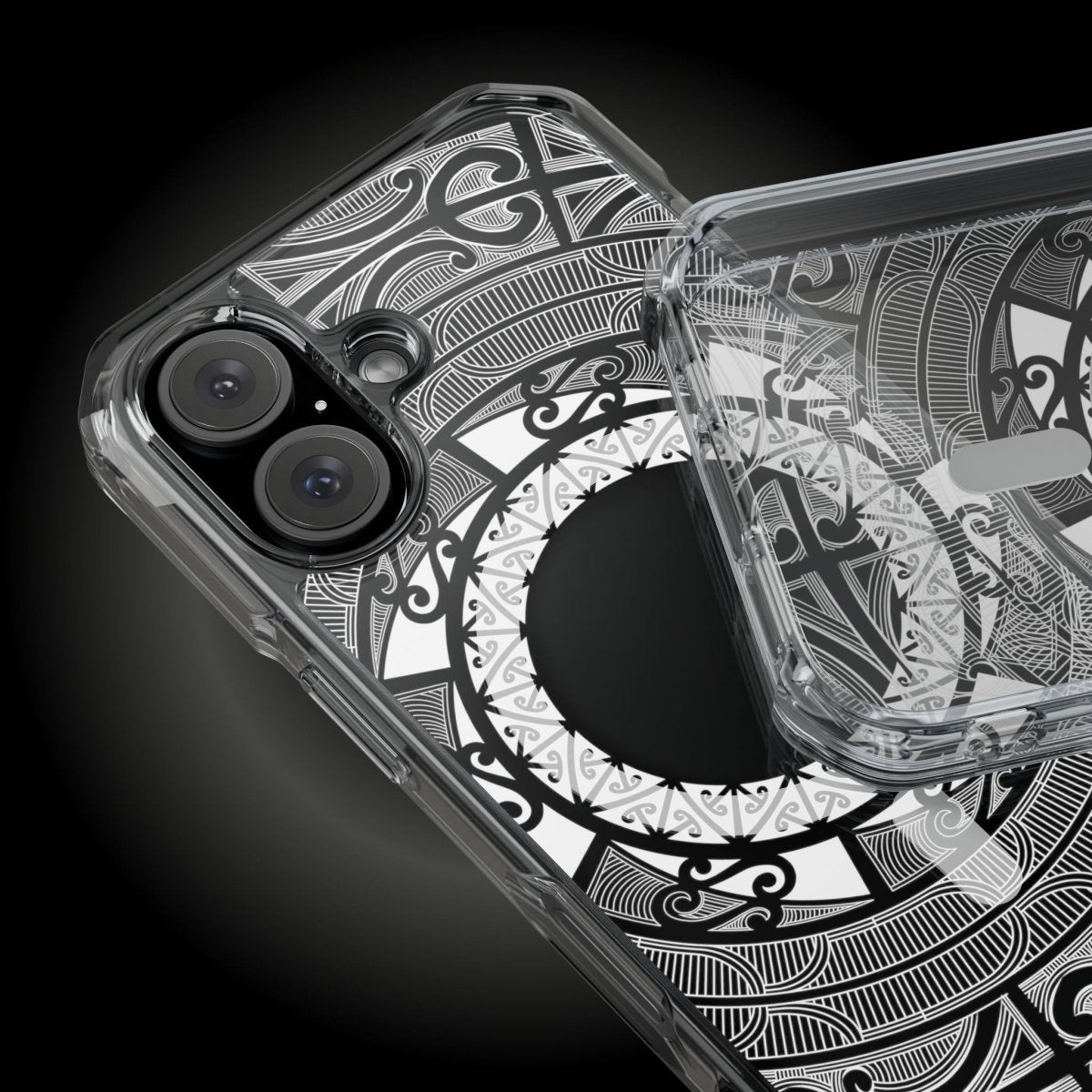 WOYC PasifikaOne MagSafe clear case for iPhone 16, featuring Māori design, transparent protective cover, compatible with AU, NZ, and USA.