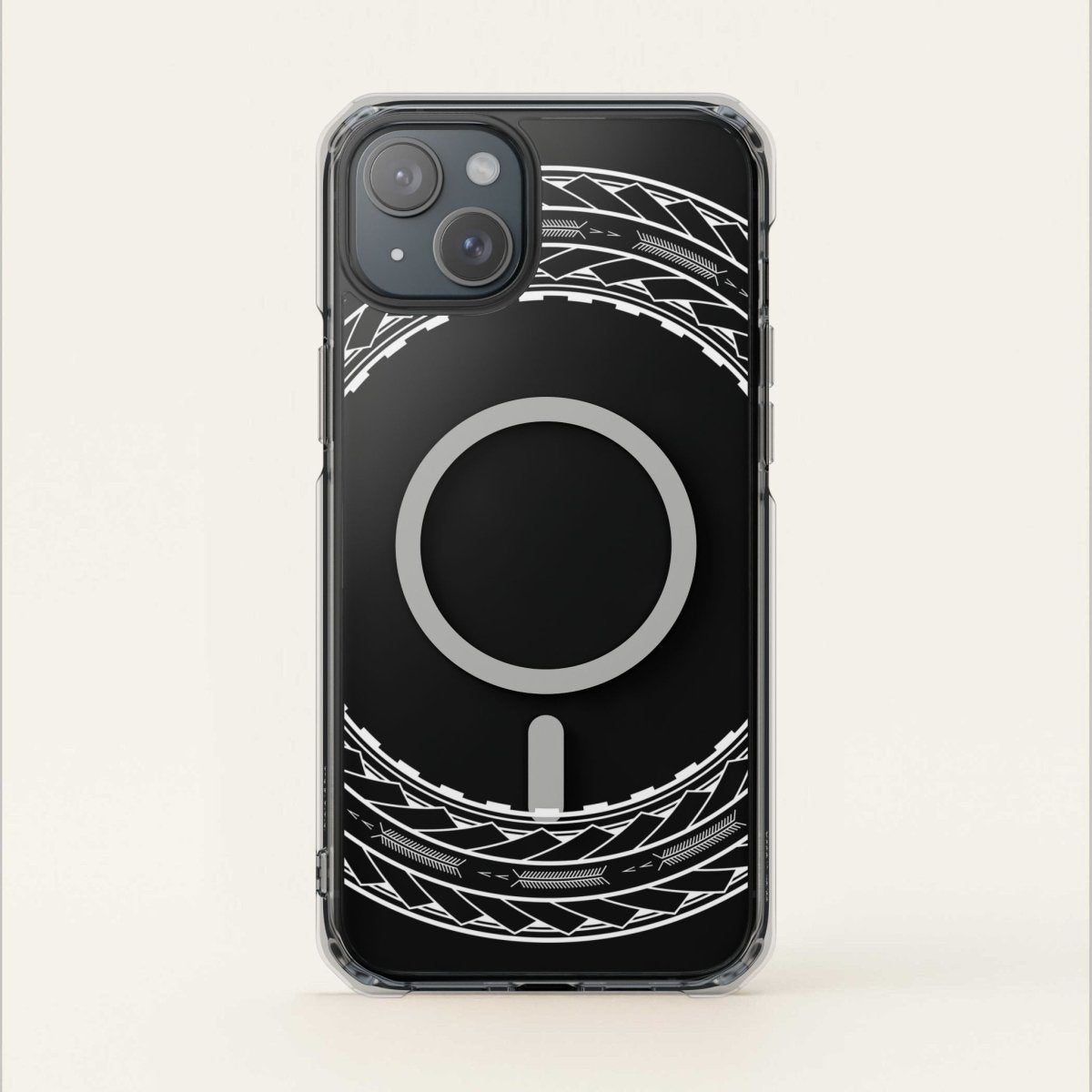 PasifikaOne MagSafe clear case for iPhone 16 featuring Samoan arrows design, made for AU, NZ, and USA markets.