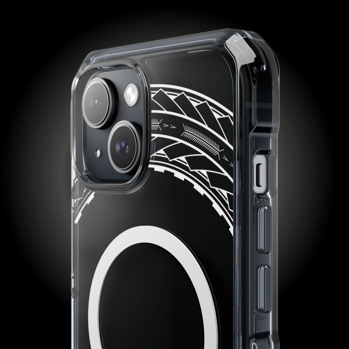PasifikaOne MagSafe iPhone clear case with Samoan arrows design, compatible with iPhone 16, AU/NZ/USA models