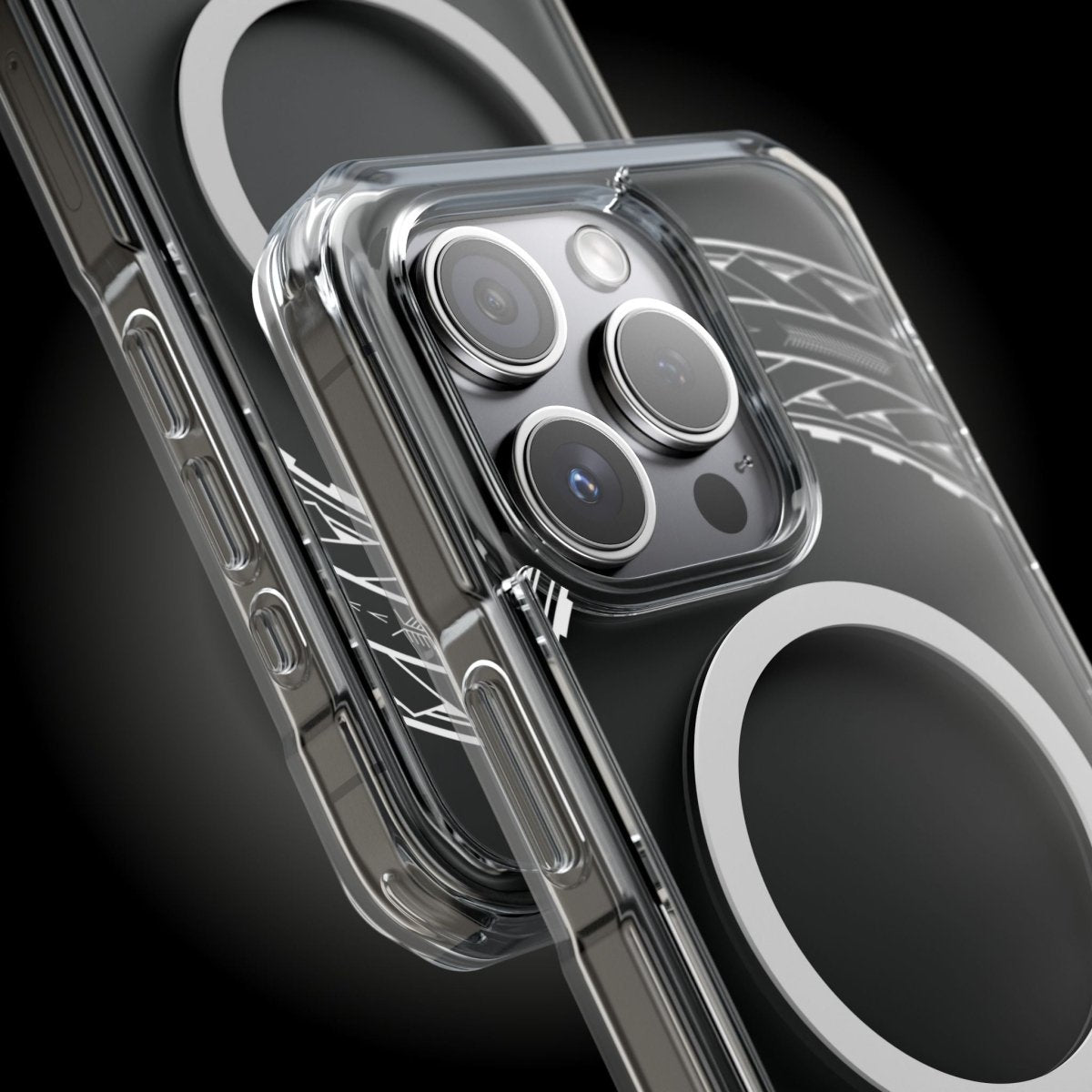 PasifikaOne MagSafe clear case for iPhone 16 with Samoan arrows design, durable transparent protective cover.