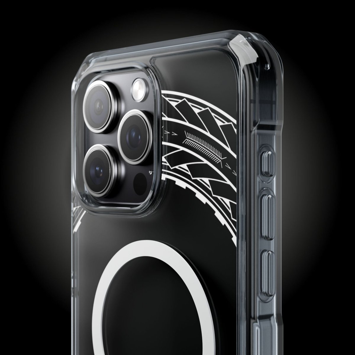 PasifikaOne MagSafe clear case for iPhone 16 featuring Samoan Arrows design, transparent protective Magsafe case.