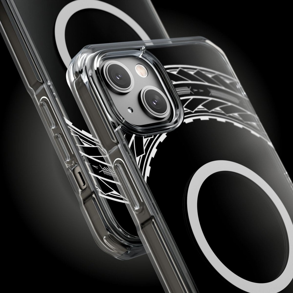 WOYC PasifikaOne MagSafe clear case for iPhone 16 with Samoan Arrows design, showcasing a transparent protective cover.