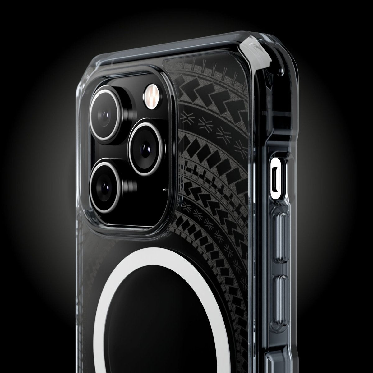 WOYC PasifikaOne MagSafe clear case for iPhone 16 in Samoan Black, transparent protective cover with sleek design.