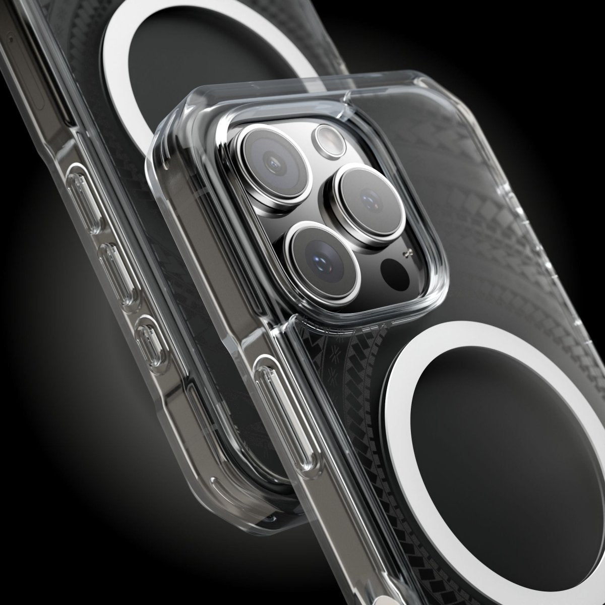 WOYC PasifikaOne MagSafe clear case for iPhone 16 in Samoan Black, transparent protective Magsafe case for AU, NZ, and USA.