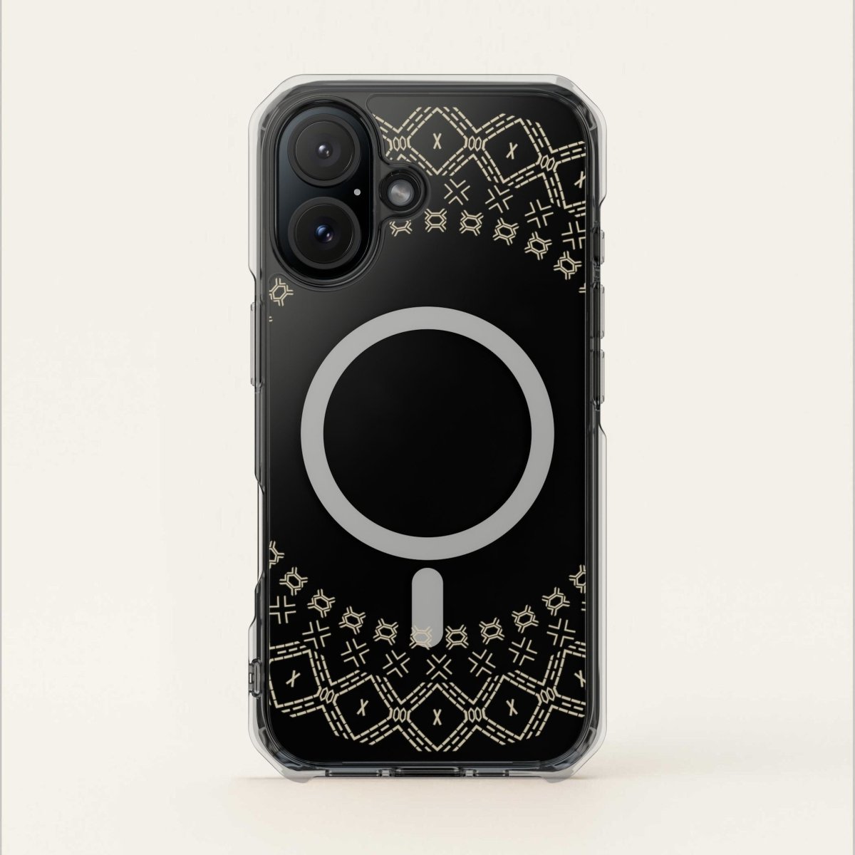 PasifikaOne MagSafe clear case for iPhone 16 featuring Samoan Malu design, transparent and protective phone cover.