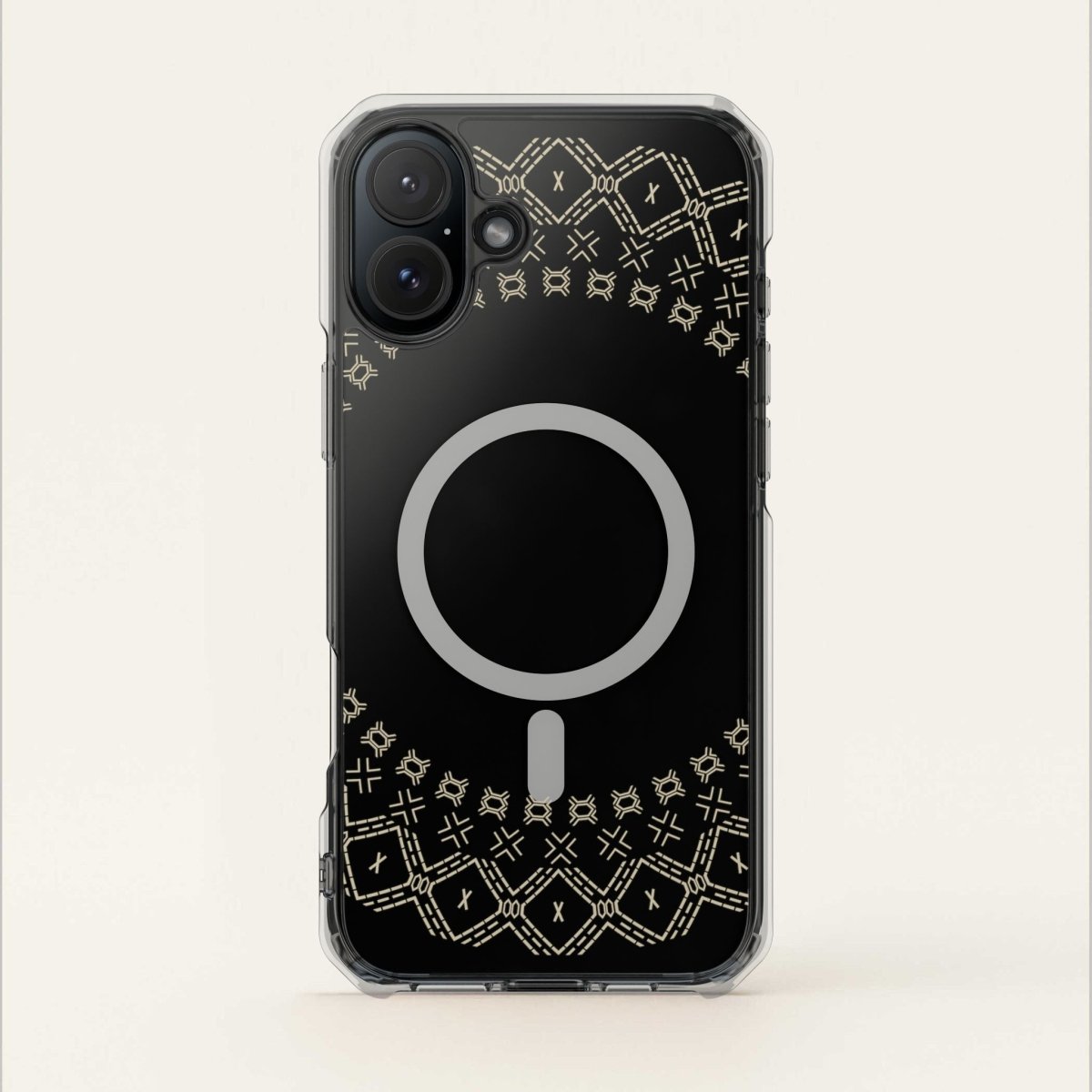 PasifikaOne MagSafe clear case for iPhone 16, featuring Samoan Malu design, transparent protective Magsafe case.