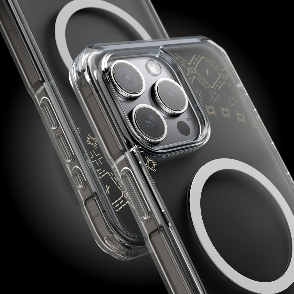 PasifikaOne MagSafe clear case for iPhone 16 featuring Samoan Malu design, transparent protection with magnetic compatibility.