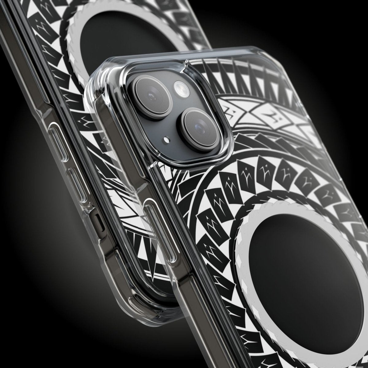 PasifikaOne MagSafe clear case for iPhone 16 featuring Samoan spear design, made for AU, NZ, and USA markets.