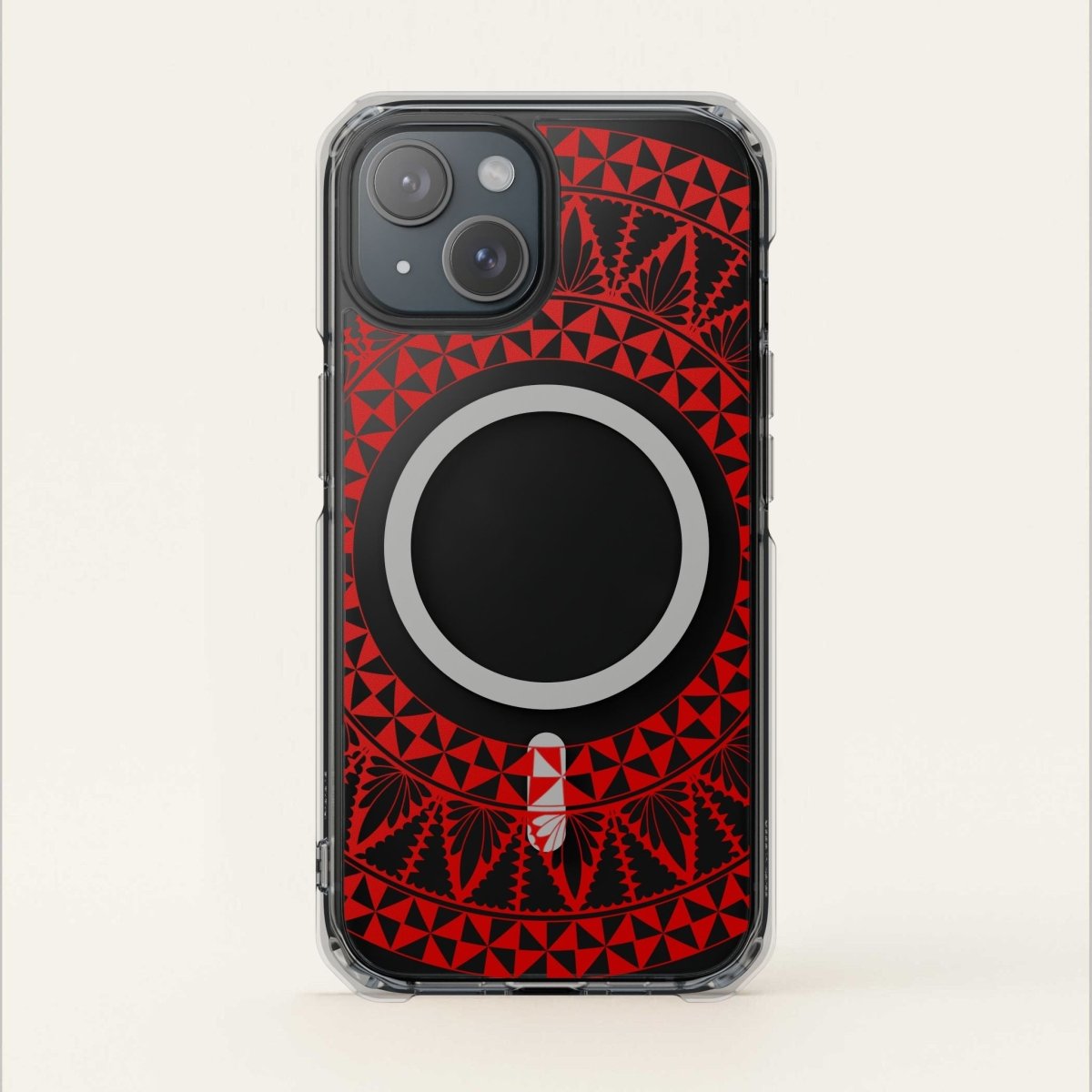 WOYC PasifikaOne MagSafe clear case for iPhone 16 with Tongan Redleaf design, transparent protective cover for MagSafe compatibility