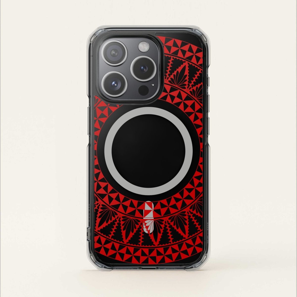 WOYC PasifikaOne MagSafe clear case for iPhone 16 with Tongan Redleaf design, transparent protective phone cover.