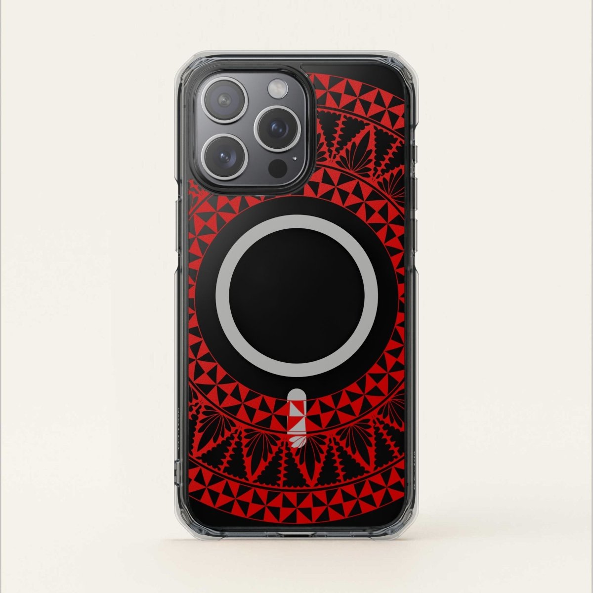 WOYC PasifikaOne MagSafe clear case for iPhone 16 with Tongan Redleaf design, transparent protective phone cover.