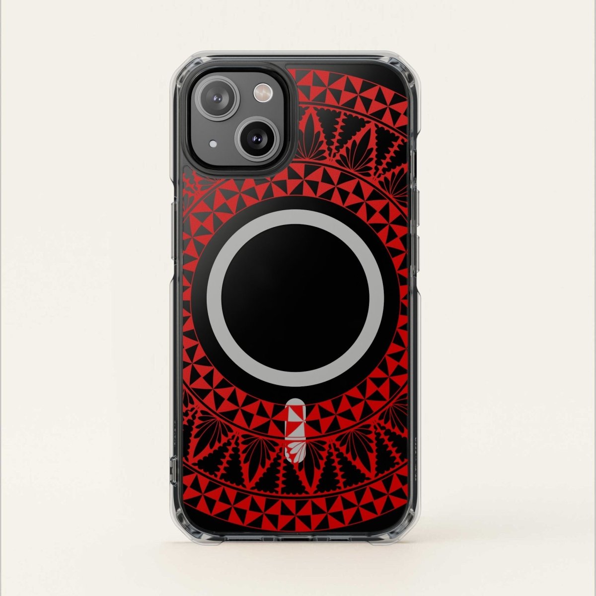 WOYC PasifikaOne MagSafe clear case for iPhone 16 in Tongan Redleaf design, showcasing a transparent protective phone cover.