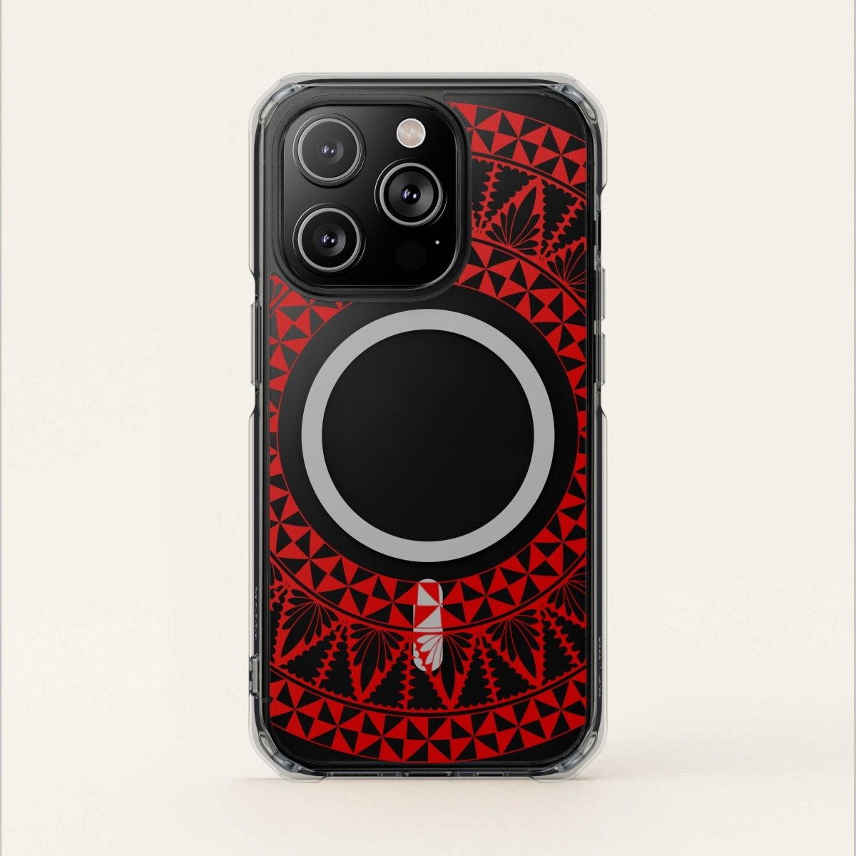 WOYC PasifikaOne MagSafe clear case for iPhone 16 featuring Tongan Redleaf design, transparent protective Magsafe case.