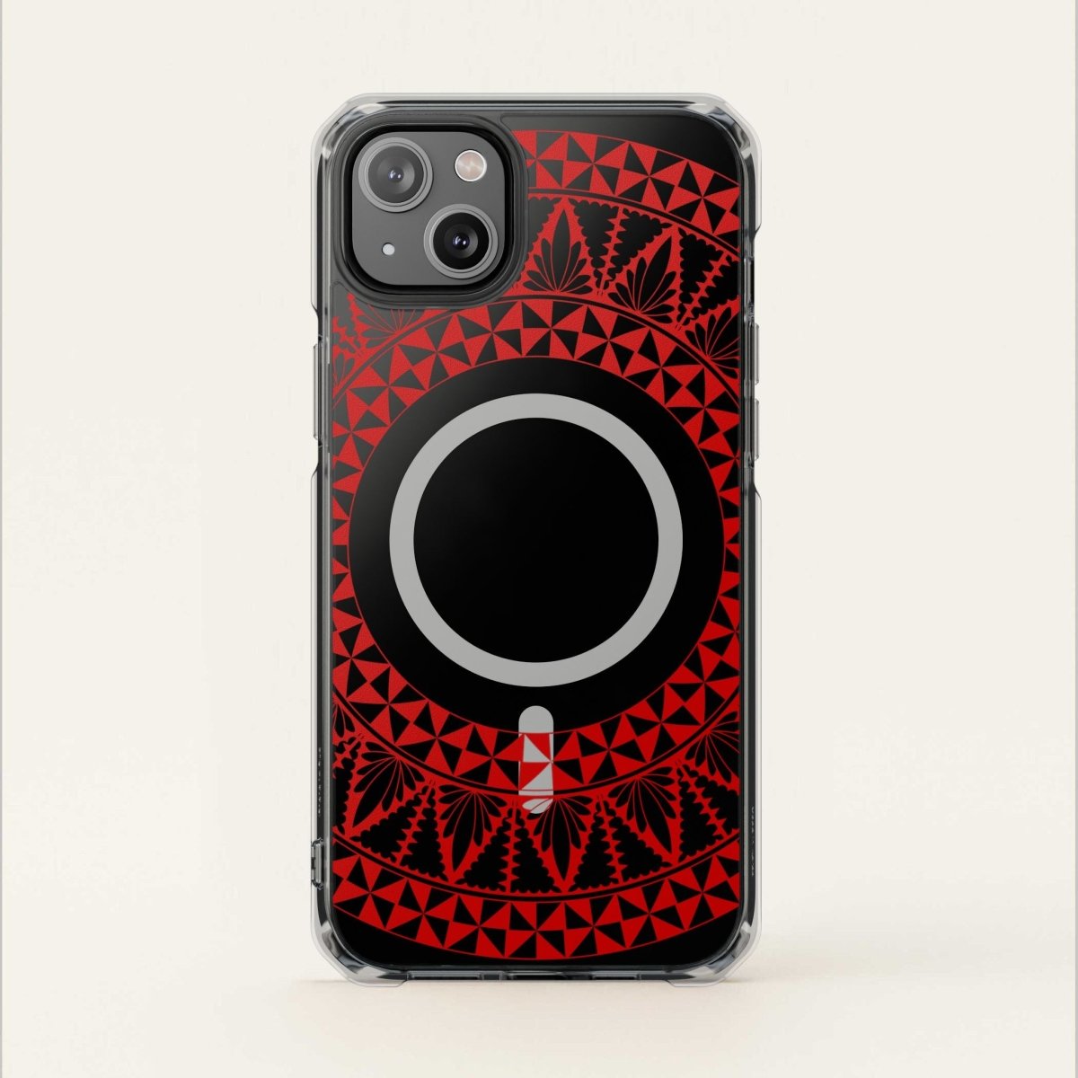 WOYC PasifikaOne MagSafe clear case for iPhone 16 with Tongan Redleaf design, transparent protective cover for iPhone models.