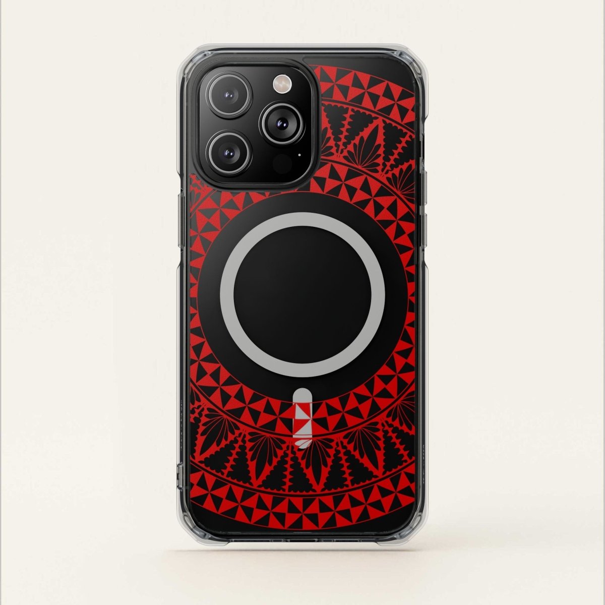 WOYC PasifikaOne MagSafe clear case for iPhone 16 with Tongan Redleaf design, transparent and protective for MagSafe compatibility.
