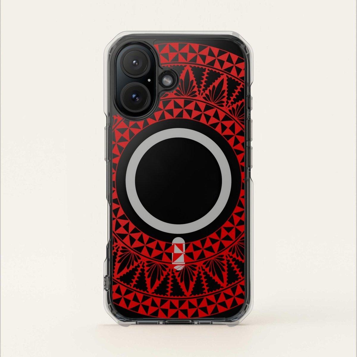 WOYC PasifikaOne MagSafe clear case for iPhone 16 with Tongan Redleaf design, transparent protective phone cover.