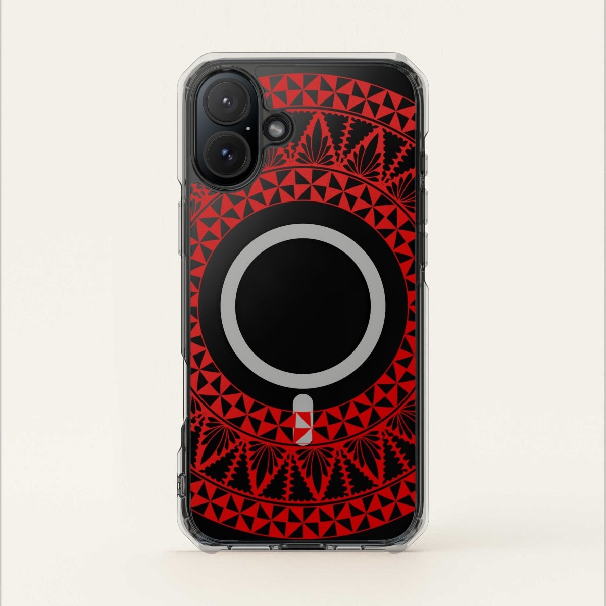 WOYC PasifikaOne MagSafe clear case for iPhone 16 with Tongan Redleaf design, transparent protective phone cover.