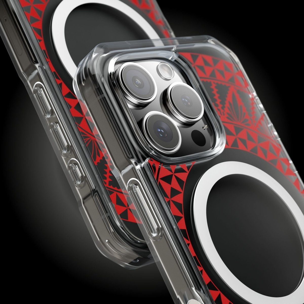 WOYC PasifikaOne MagSafe clear case for iPhone 16 with Tongan Redleaf design, showcasing a transparent protective cover.
