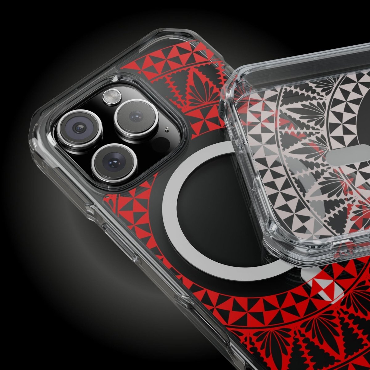 WOYC PasifikaOne MagSafe clear case for iPhone 16 with Tongan Redleaf design, transparent protective cover for MagSafe compatible phones