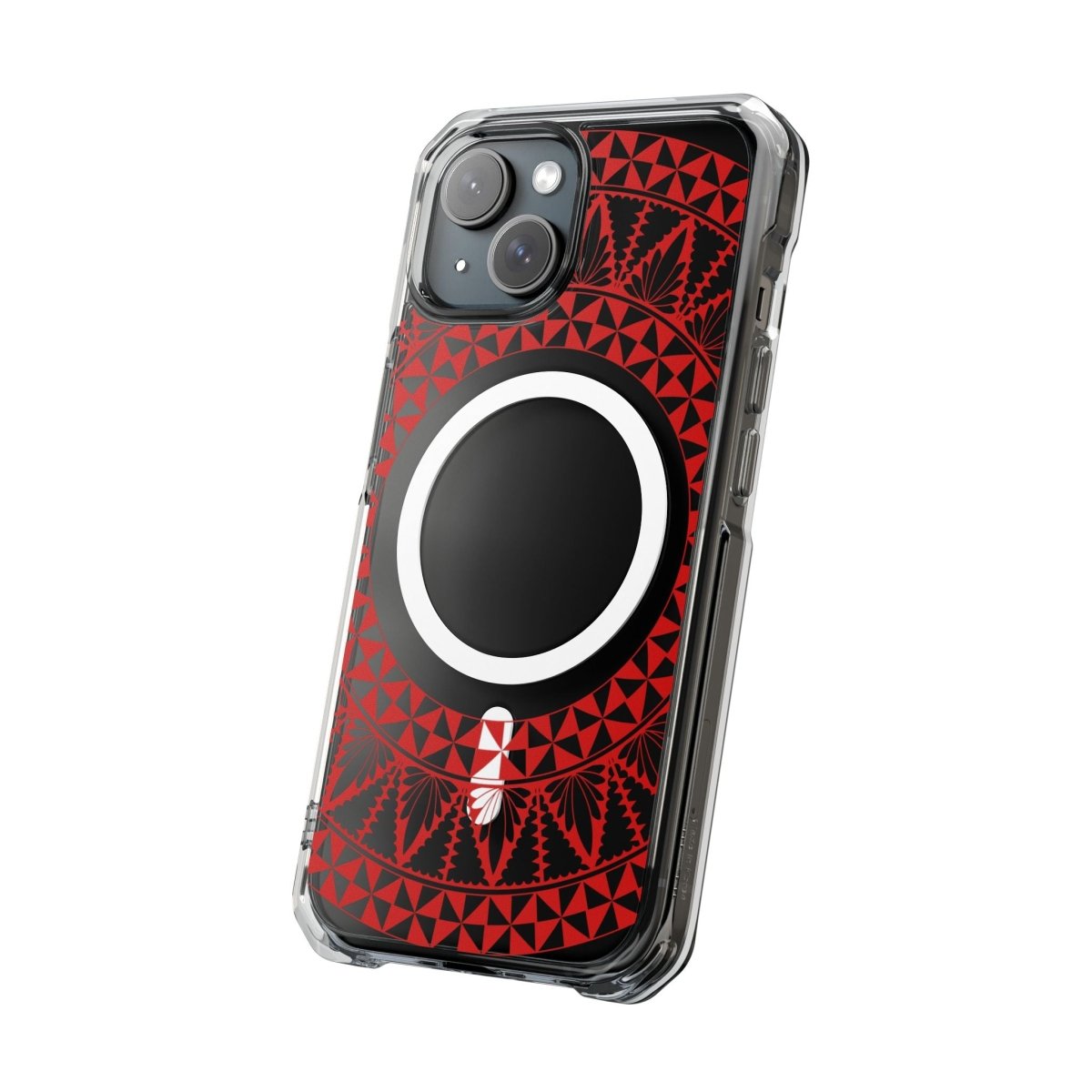 WOYC PasifikaOne MagSafe clear case for iPhone 16 with Tongan Redleaf design, showcasing a transparent protective cover.