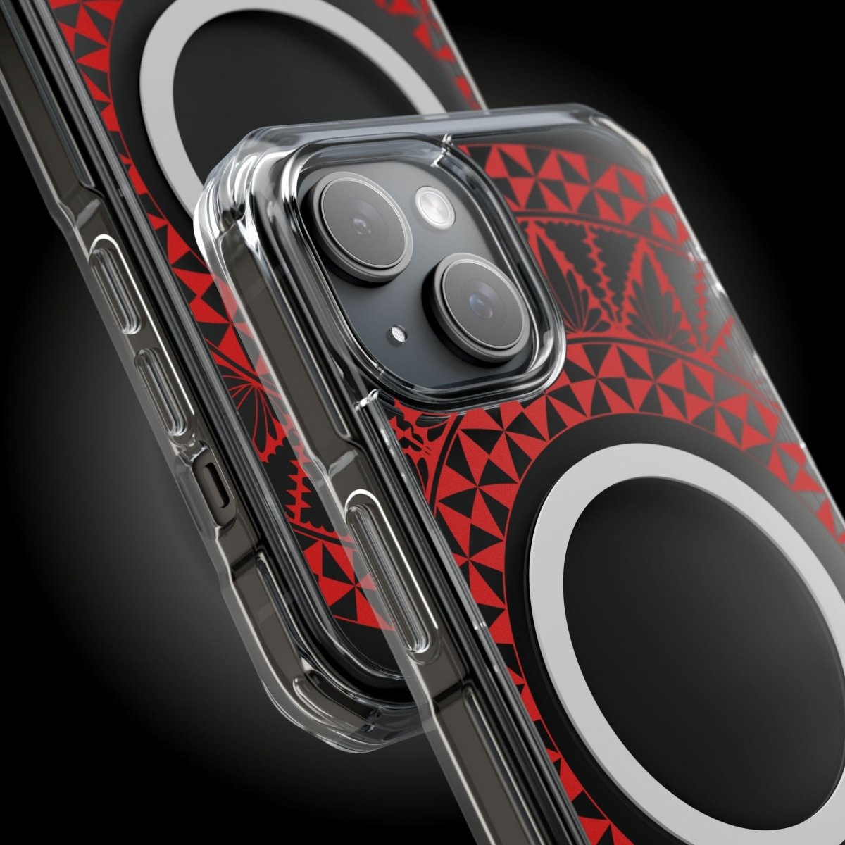 WOYC PasifikaOne MagSafe clear case for iPhone 16 with Tongan Redleaf design, transparent protective Magsafe case.