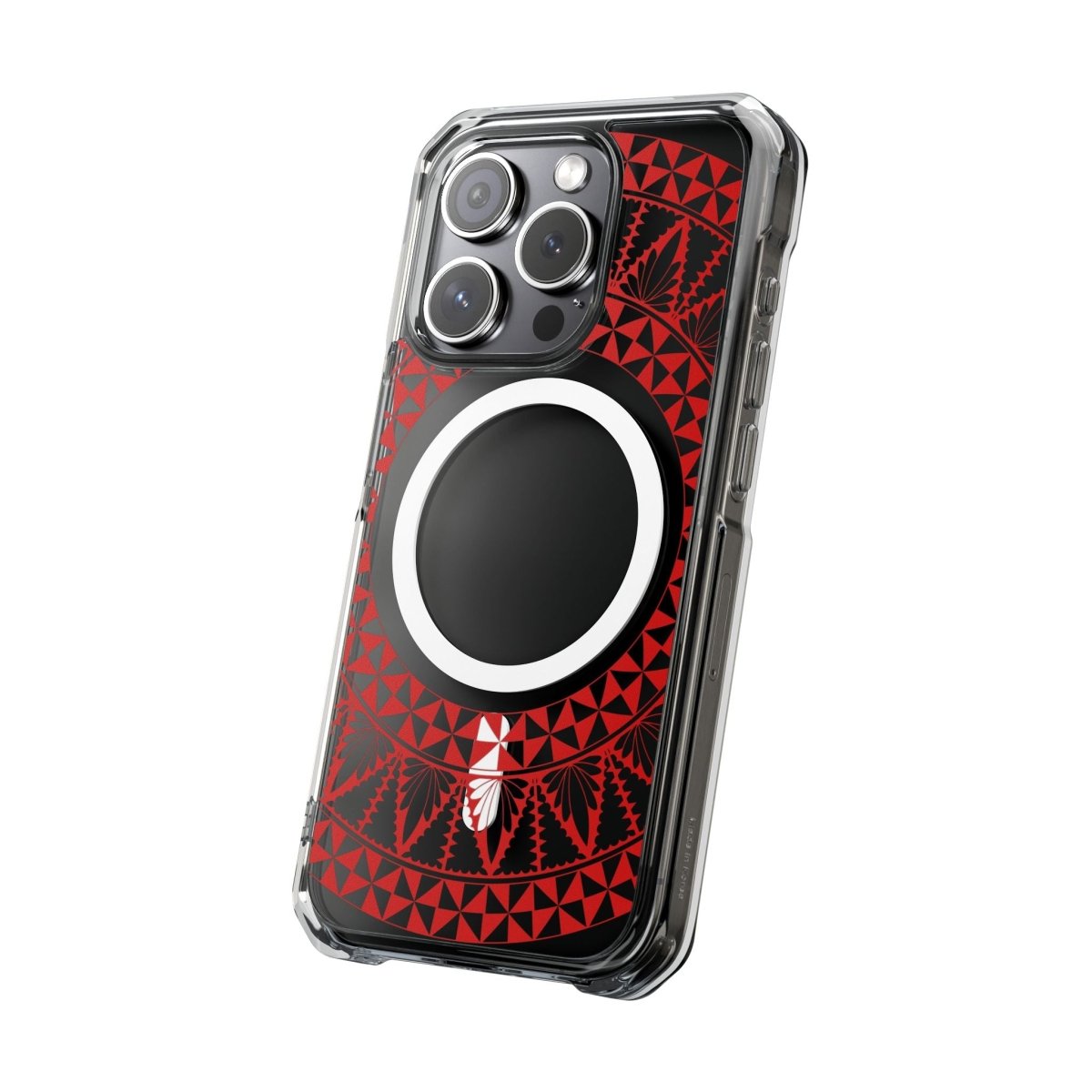 WOYC PasifikaOne MagSafe clear case for iPhone 16 with Tongan Redleaf design, transparent protective phone cover.