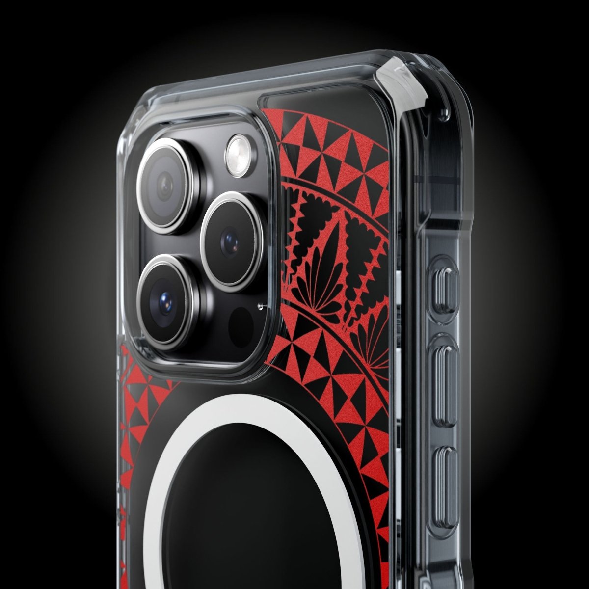 WOYC PasifikaOne MagSafe iPhone ClearCase in Tongan Redleaf, transparent case with floral design for iPhone 16.