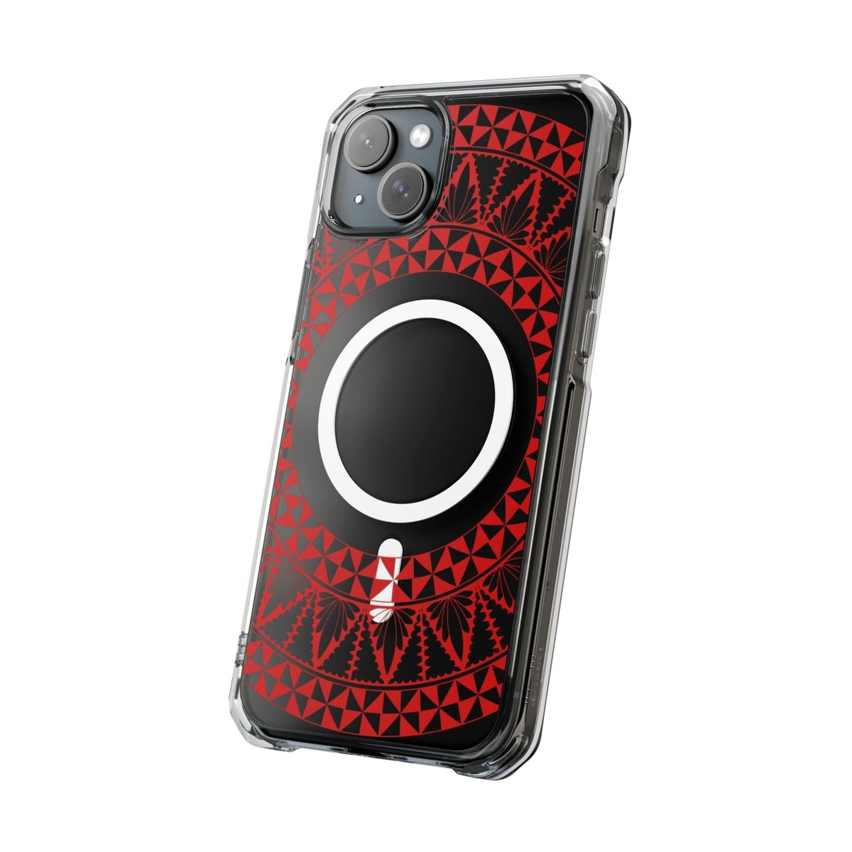 WOYC PasifikaOne MagSafe clear case for iPhone 16 with Tongan Redleaf design, transparent protective cover with MagSafe compatibility.