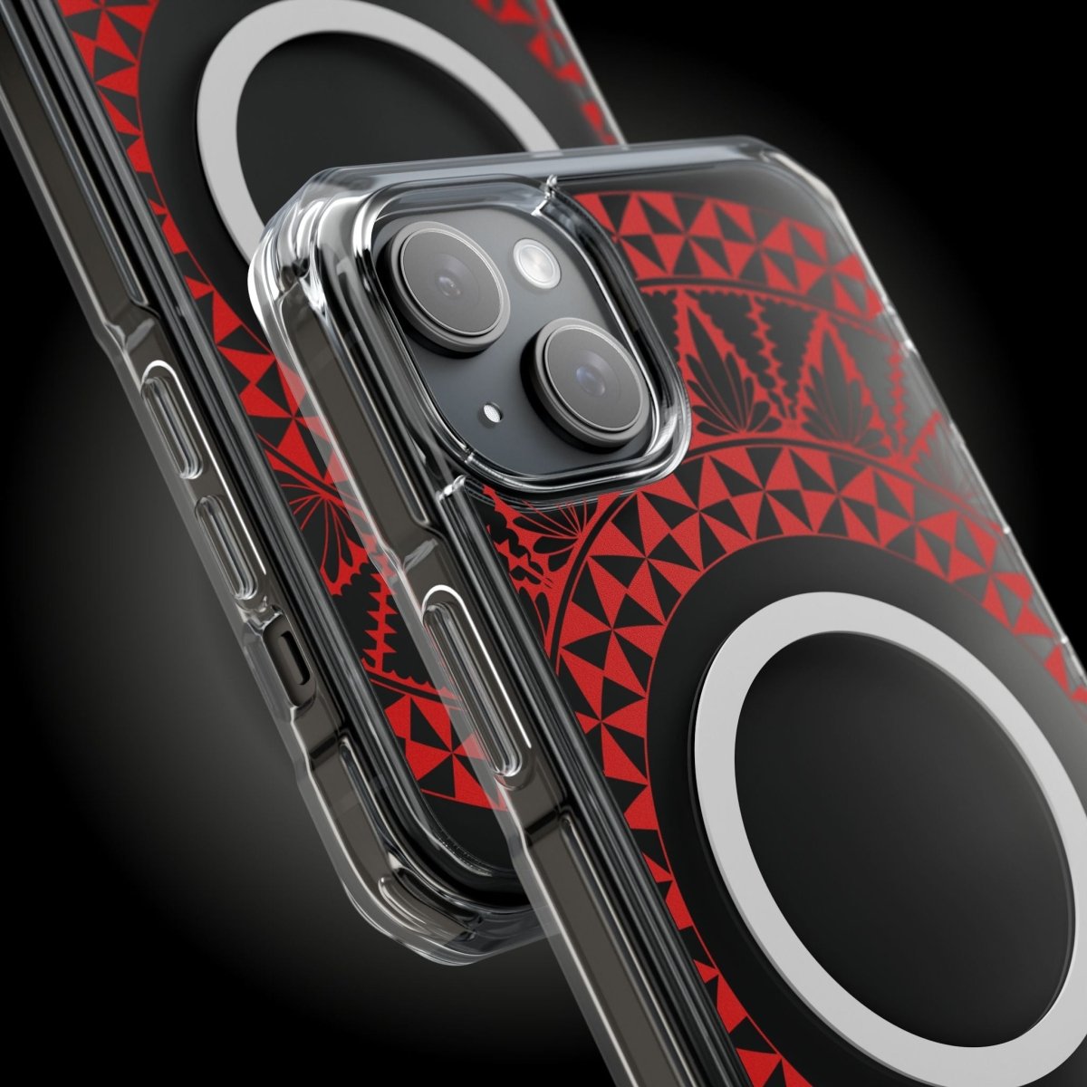 WOYC PasifikaOne MagSafe clear case for iPhone 16 featuring Tongan Redleaf design, transparent protective cover.