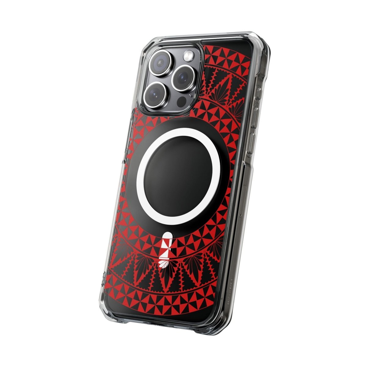 WOYC PasifikaOne MagSafe clear case for iPhone 16 with Tongan Redleaf design, transparent protective Magsafe case.