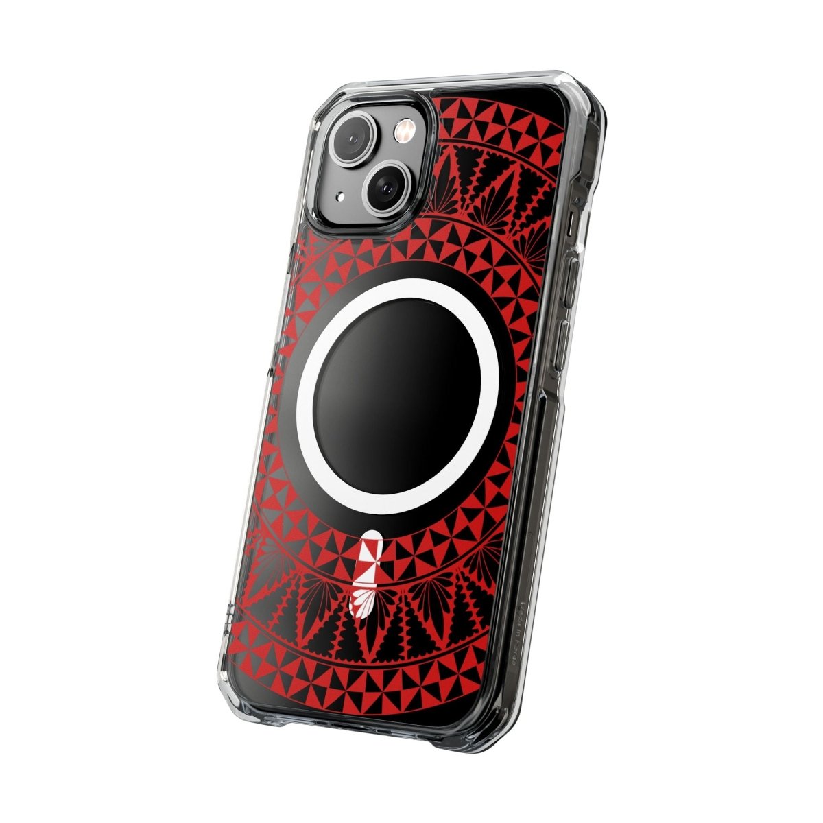 WOYC PasifikaOne MagSafe clear case for iPhone 16 with Tongan Redleaf design, transparent Magsafe-compatible phone cover.