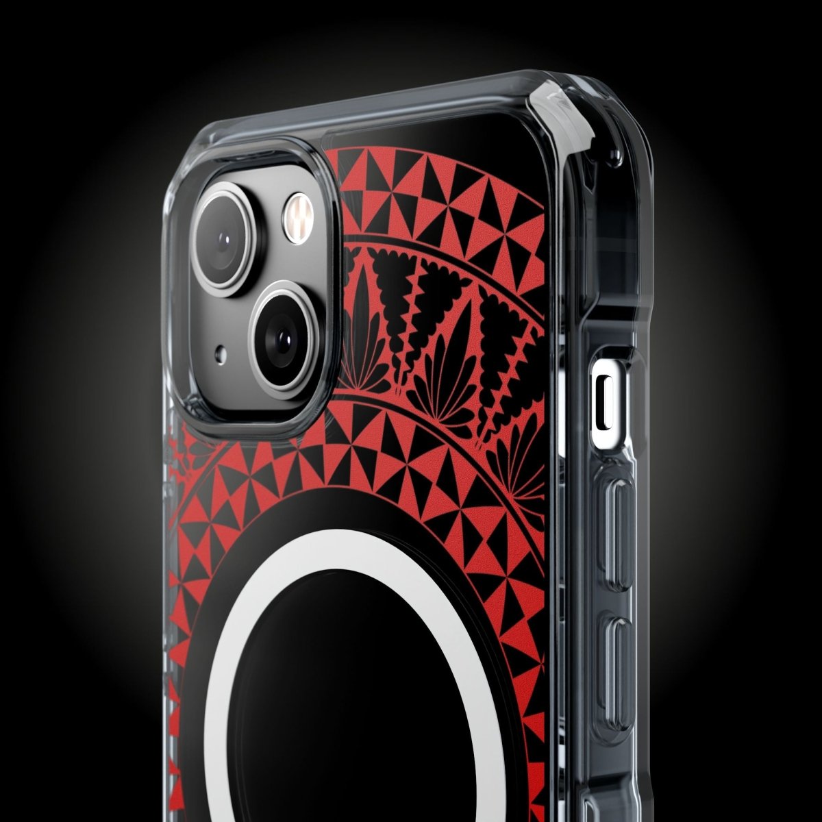 WOYC PasifikaOne MagSafe clear case for iPhone 16 featuring Tongan Redleaf design, transparent protective cover.