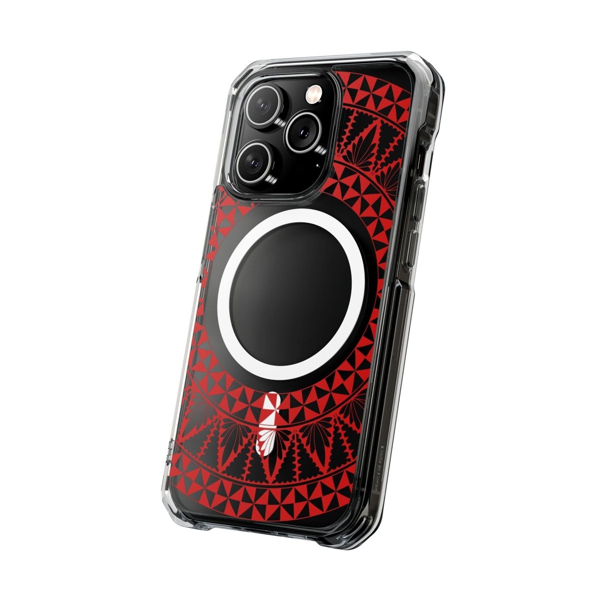 WOYC PasifikaOne MagSafe clear case for iPhone 16 with Tongan Redleaf design, showcasing a transparent protective cover.