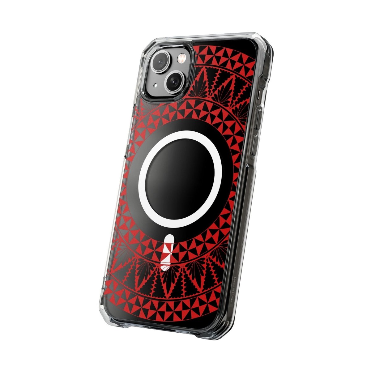 WOYC PasifikaOne MagSafe clear case for iPhone 16 with Tongan Redleaf design, transparent protective cover with MagSafe compatibility.