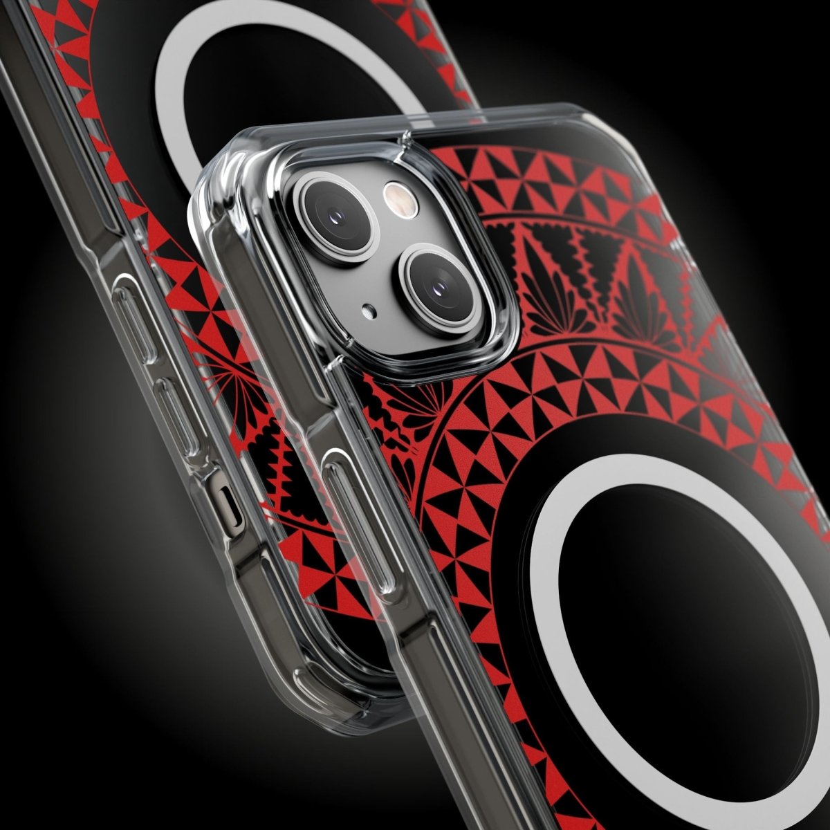 WOYC PasifikaOne MagSafe clear case for iPhone 16 with Tongan Redleaf design, showing the transparent protective cover.