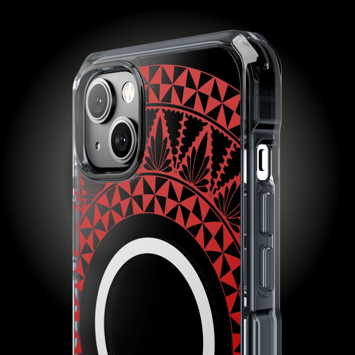 WOYC PasifikaOne MagSafe clear case for iPhone 16 with Tongan Redleaf design, transparent protective cover.