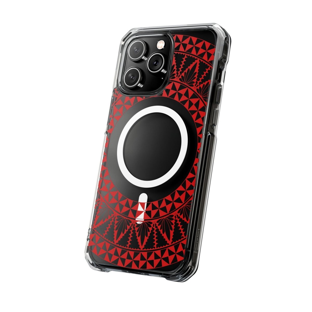 WOYC PasifikaOne MagSafe clear case for iPhone 16 with Tongan Redleaf design, transparent protective cover for AU, NZ, and USA markets.