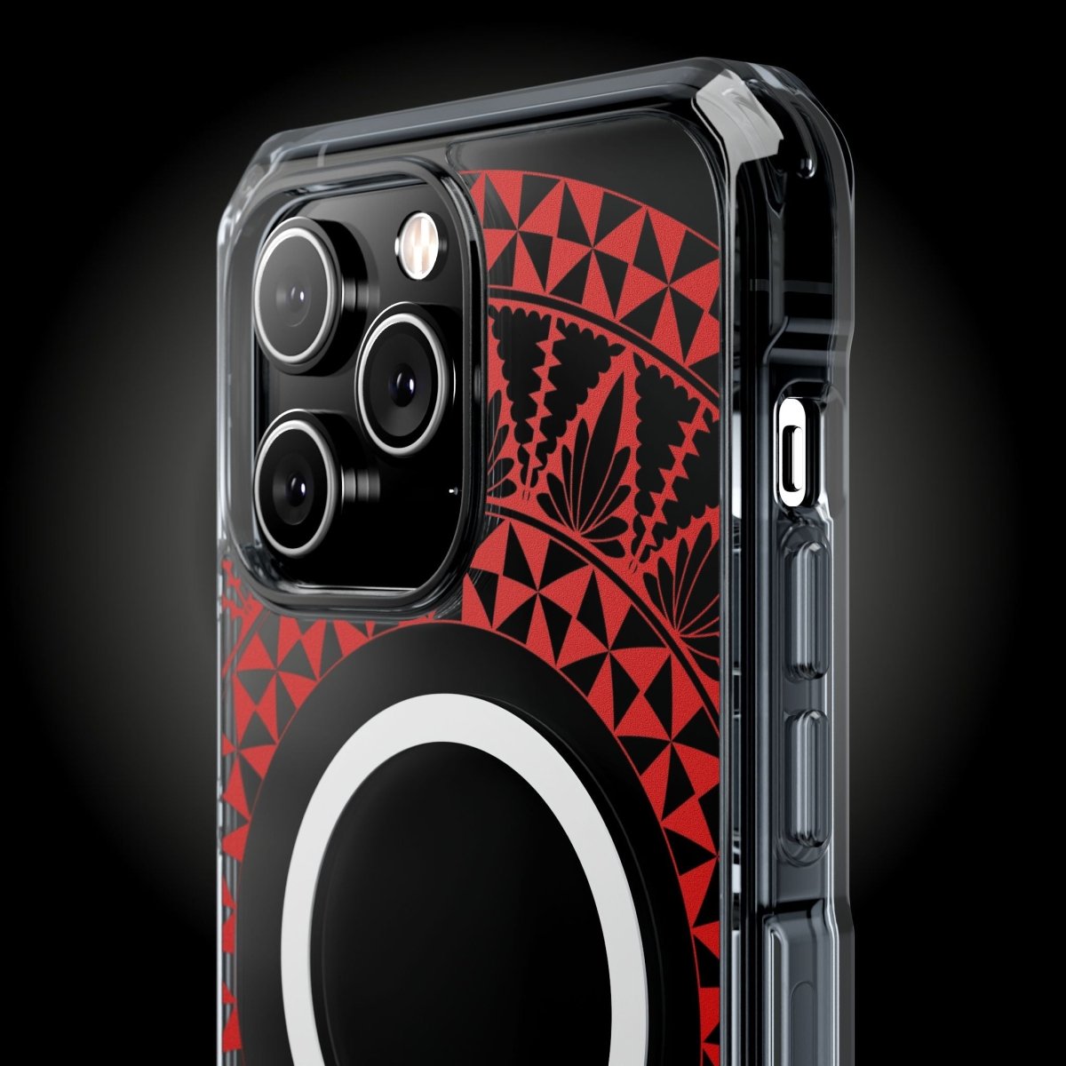 WOYC PasifikaOne MagSafe clear case for iPhone 16 featuring Tongan Redleaf design, transparent protective cover.
