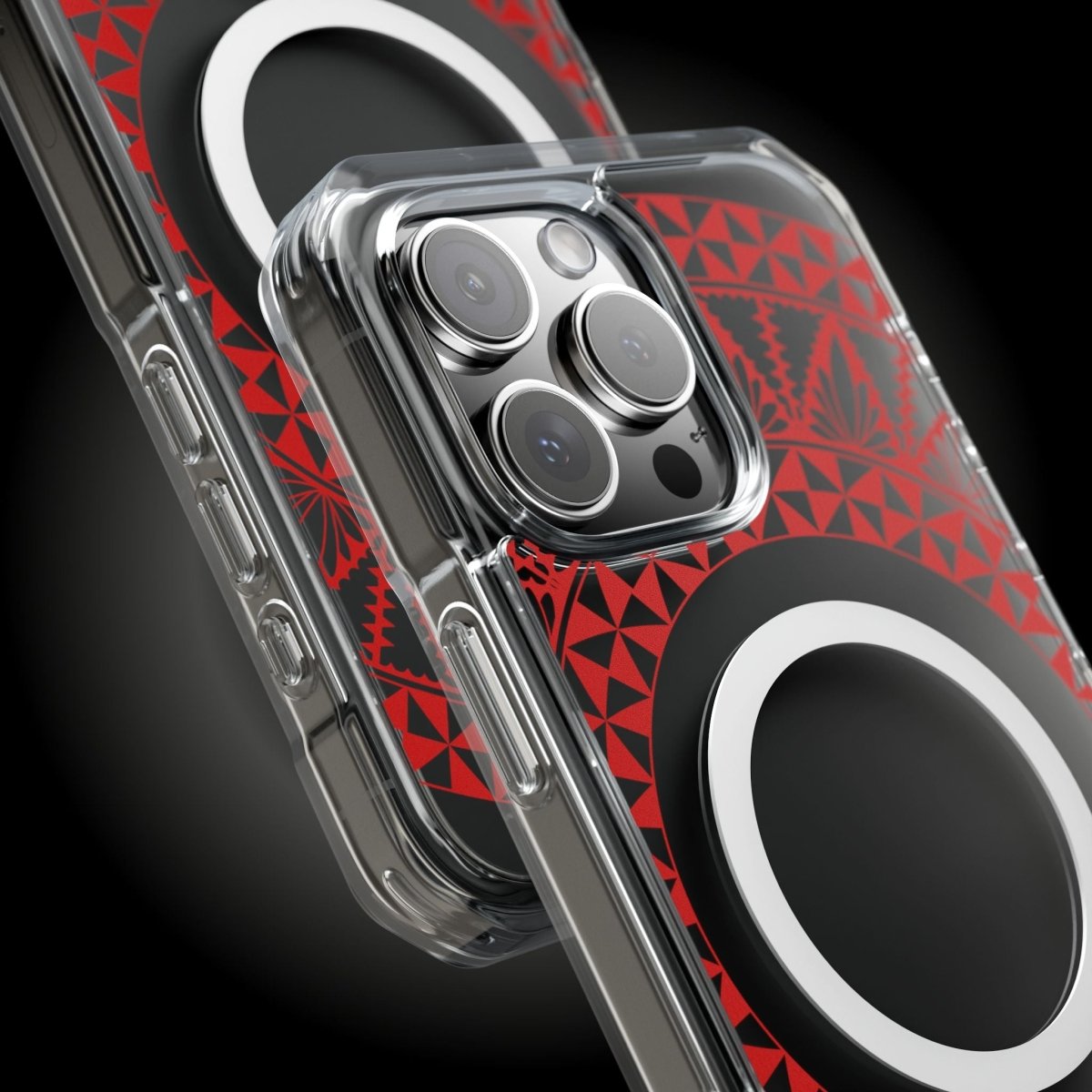 WOYC PasifikaOne MagSafe clear case for iPhone 16 with Tongan Redleaf design, transparent protective Magsafe case.