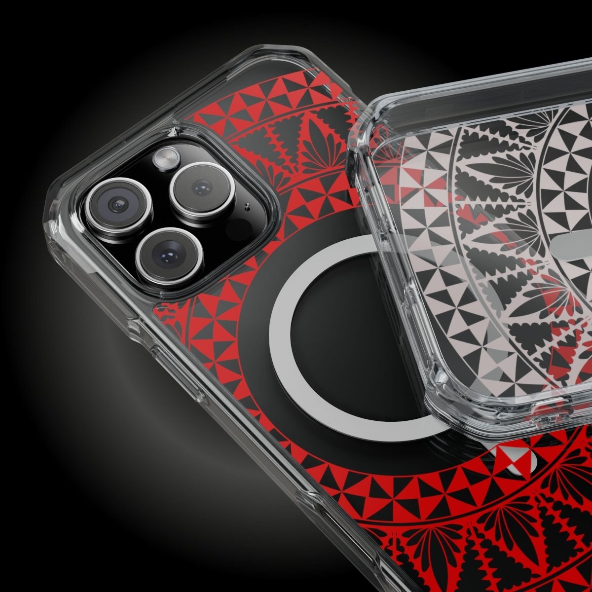 WOYC PasifikaOne MagSafe clear case for iPhone 16 with Tongan Redleaf design, showcasing a transparent protective cover.