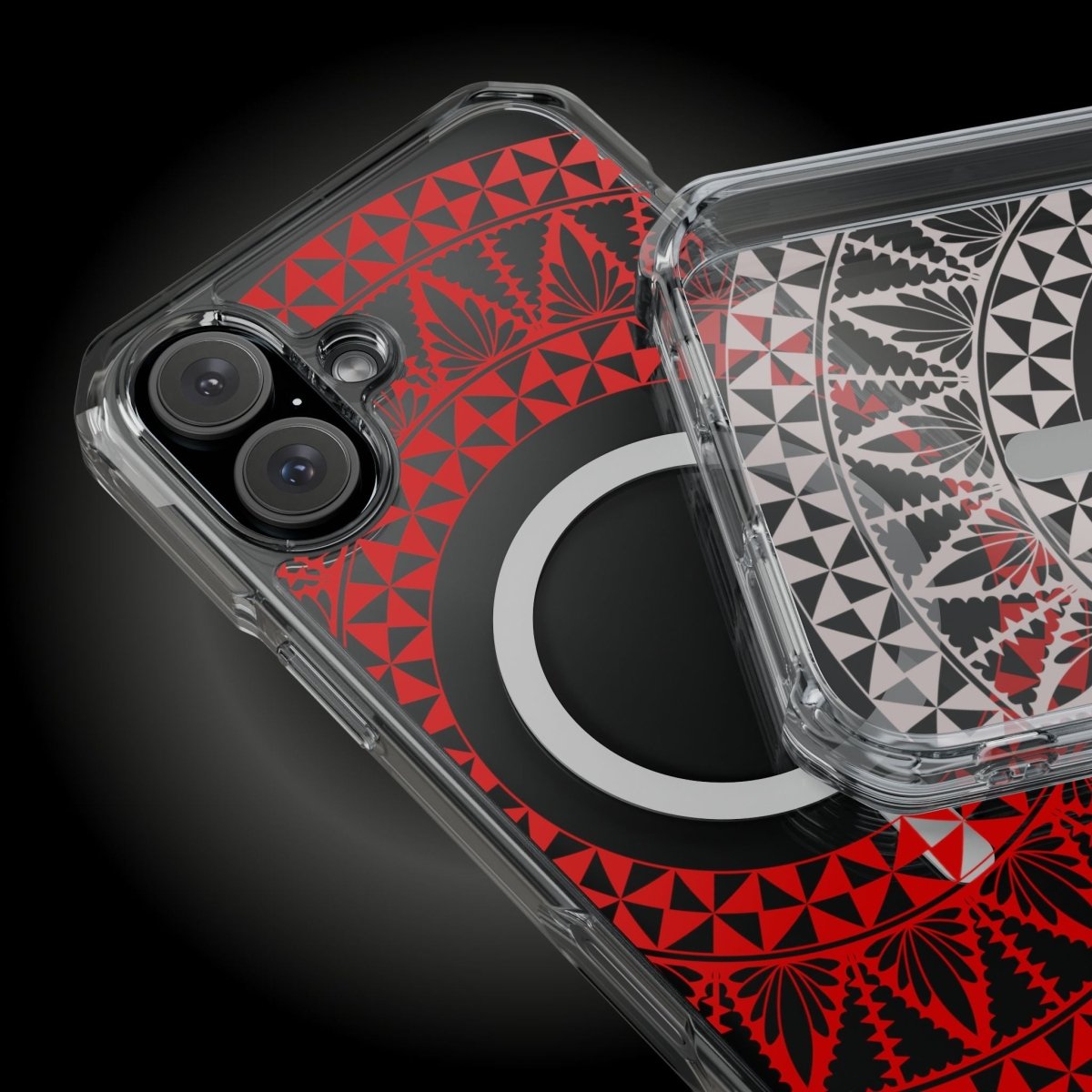 WOYC PasifikaOne MagSafe clear case for iPhone 16 with Tongan Redleaf design, durable transparent protective cover.
