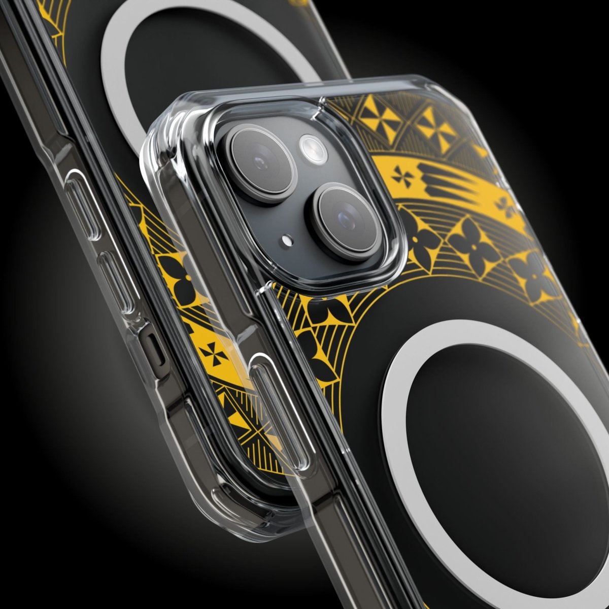 WOYC PasifikaOne MagSafe ClearCase for iPhone 16 in Tongan Yellow, featuring a transparent design and MagSafe compatibility.