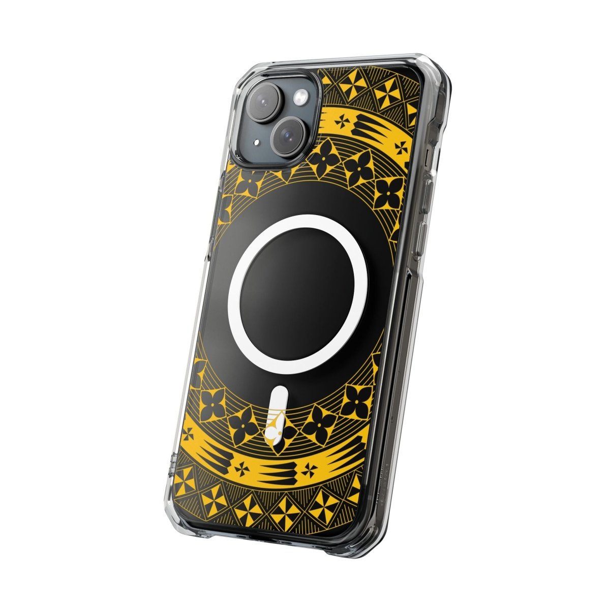 WOYC PasifikaOne MagSafe clear case for iPhone 16 in Tongan Yellow, featuring transparent design with yellow accents.