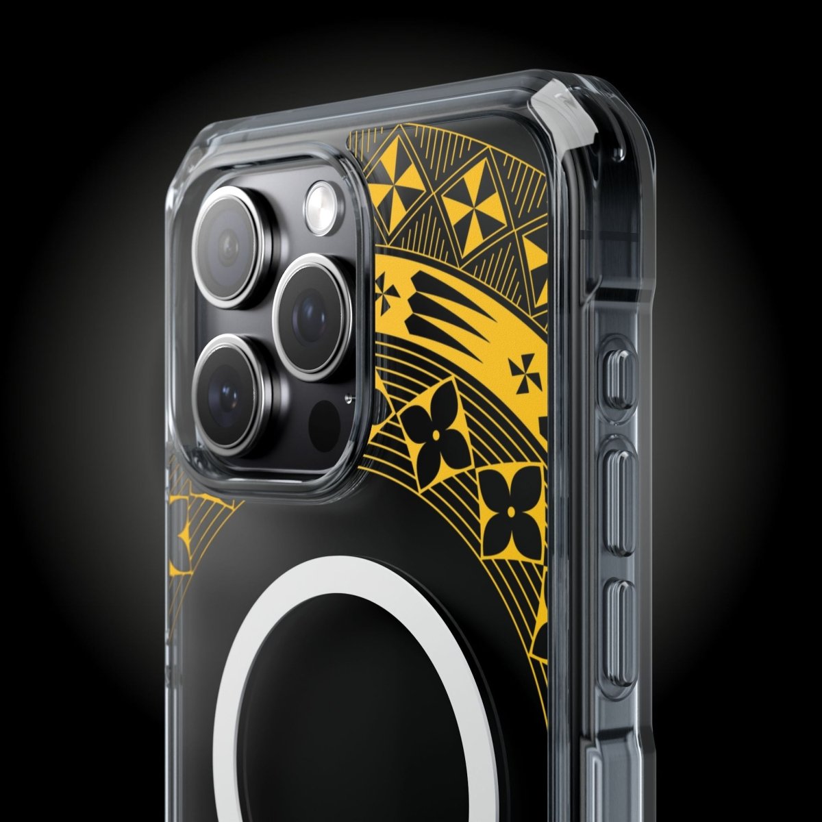 WOYC PasifikaOne MagSafe iPhone clear case in Tongan Yellow, designed for iPhone 16, with transparent protection and magnetic compatibility.