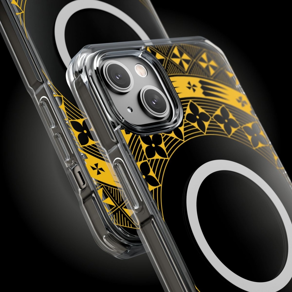WOYC PasifikaOne MagSafe clear case for iPhone 16 in Tongan Yellow, featuring a transparent design and MagSafe compatibility.