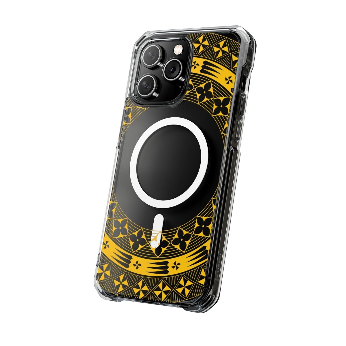 WOYC PasifikaOne MagSafe clear case for iPhone 16 in Tongan Yellow, featuring a transparent design and MagSafe compatibility.