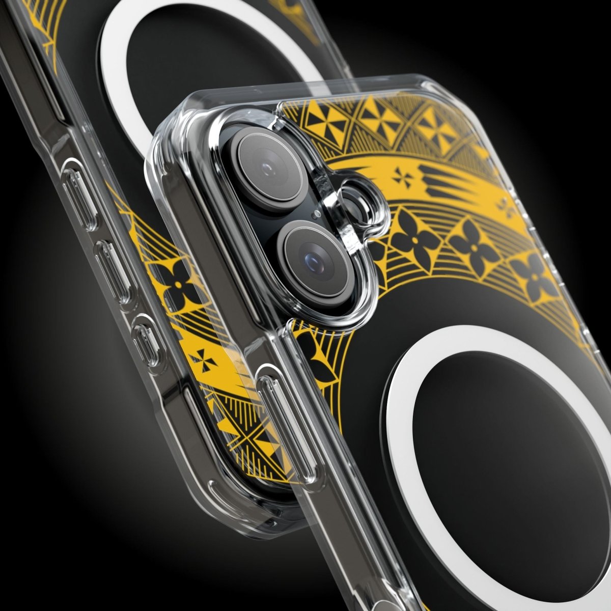 WOYC PasifikaOne MagSafe clear case for iPhone 16 in Tongan Yellow, featuring transparent design and magnetic compatibility.