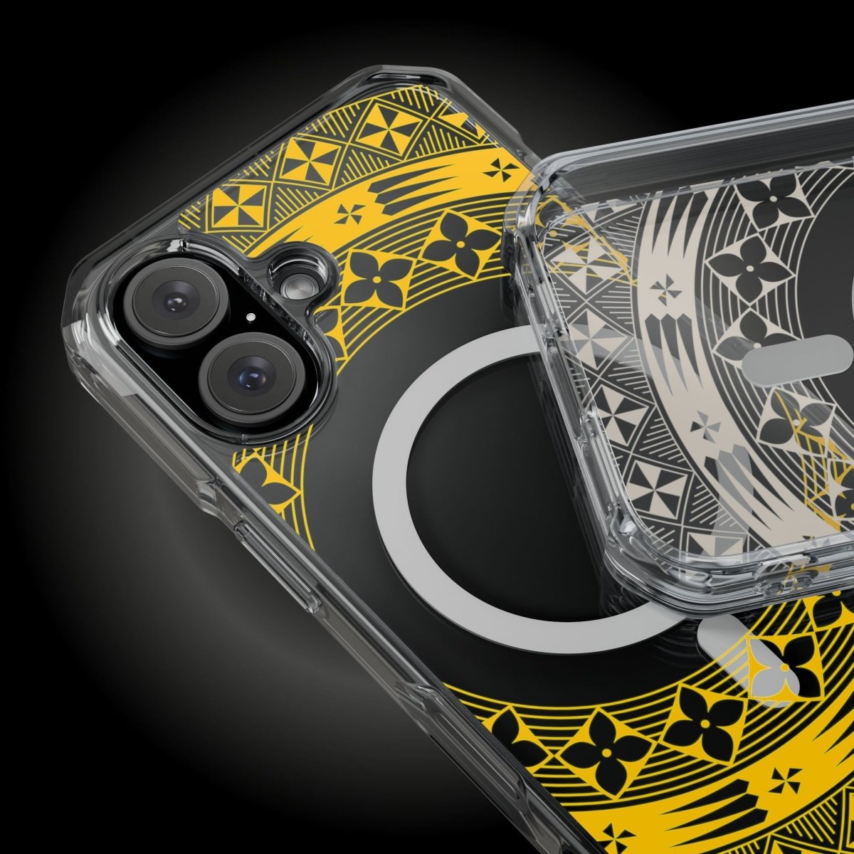 WOYC PasifikaOne MagSafe clear case for iPhone 16 in Tongan Yellow, showcasing slim, transparent design with MagSafe compatibility.
