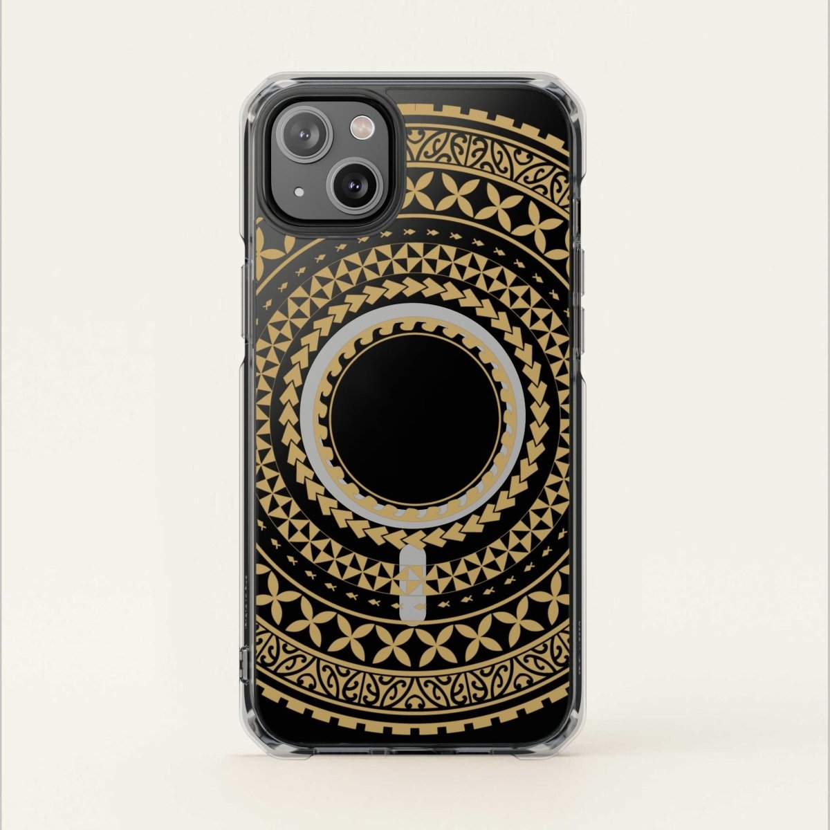 PasifikaOne MagSafe clear case for iPhone 16 in United Gold, showcasing slim, transparent design with gold accents.